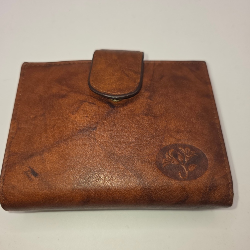 Buxton Vintage Brown Top Grain Cowhide Leather Trifold Kiss Lock Wallet Logo - Picture 1 of 6